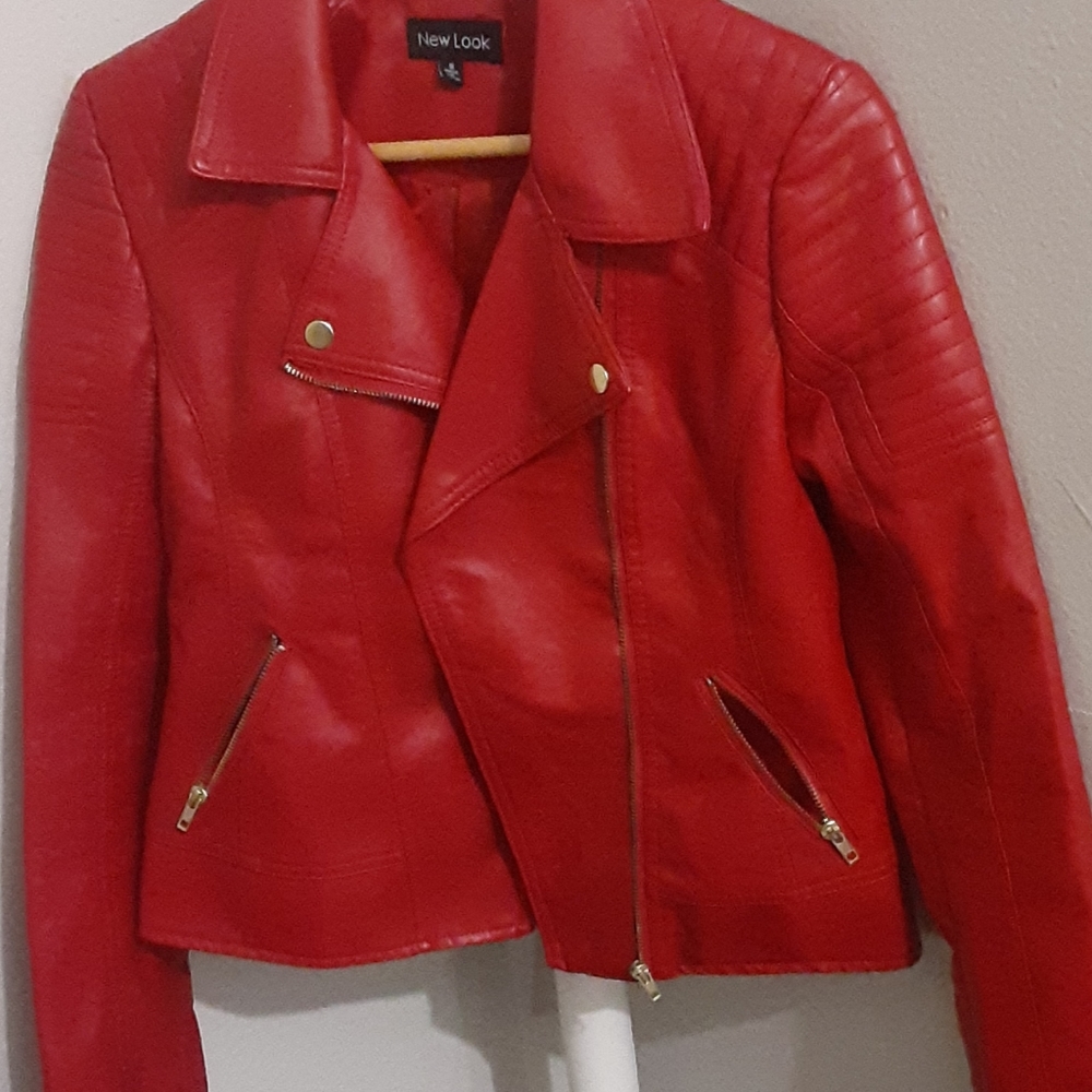 Red faux leather jacket
